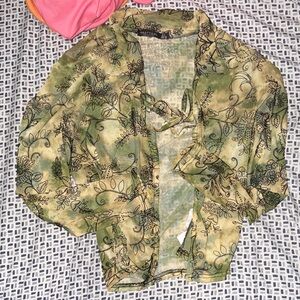 Floral mesh open tie top